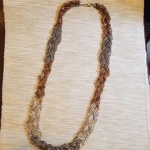 Silver and bronze long braided necklace